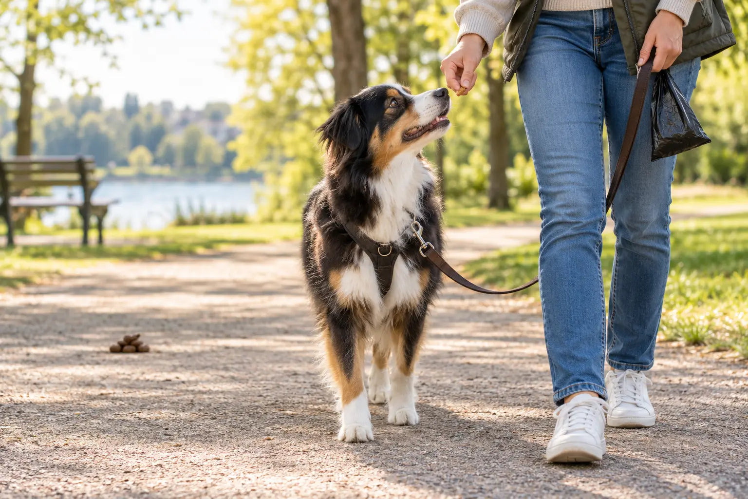 Hond negeert ontlasting en krijgt tijdens het wandelen een beloning