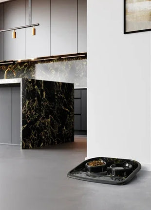 Savic Butler Voerbak En Drinkbak Met Plateau Marble Zwart / Goud