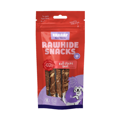 Braaaf Rawhide Roll Sticks Rund & Vis - 8 st.