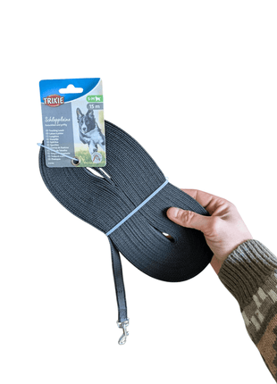 Trixie Hondenriem Sleeplijn Met Rubber Bekleed Zwart – 5, 10 of 15 meter